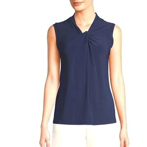 Grace Navy Blue Knot V Neck Sleeveless Top Size Small